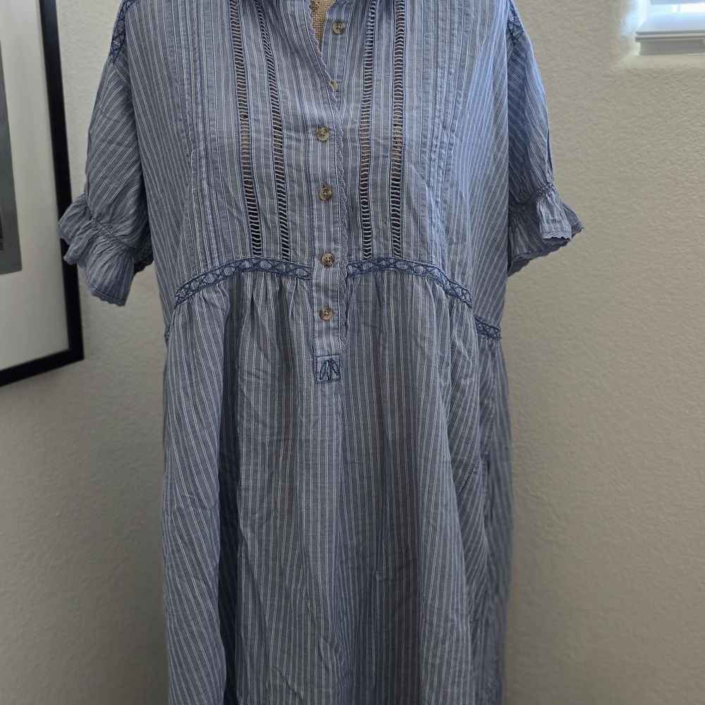 Anrhropologie Pilcro Blue Striped Maxi Dress